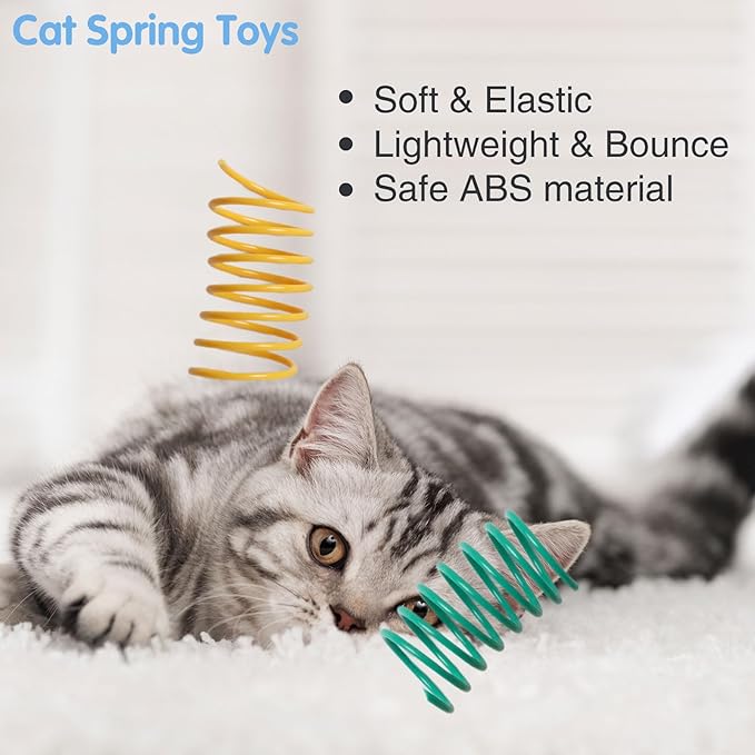 48PCS 12Colors Cat Spring Toys for Indoor Cats, Interactive Coil Springs for Self Play, Durable Heavy Plastic Cat Spiral Spring, Hunting, Biting, Swatting Creative Kitten Toy