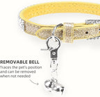 PUPTECK Basic Adjustable Cat Collar with Bling Diamond and Double Bells, for Kitten and Small Puppy, Fashion and Shining Dog Rhinestone Collars, 6-8 in, Gold