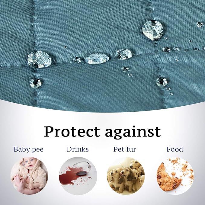 H.VERSAILTEX Reversible Loveseat Couch Covers for 2 Cushion Couch Water Repellent Couch Cover for Dog Couch Cover Protector Non Slip Furniture Protector with Elastic Strap(Loveseat, Cameo Blue/Beige)