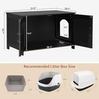 Homhedy Cat Litter Box Enclosure, Wooden Cat Washroom Furniture with Barn Door, Pet House, Fit Most of Litter Box, Black