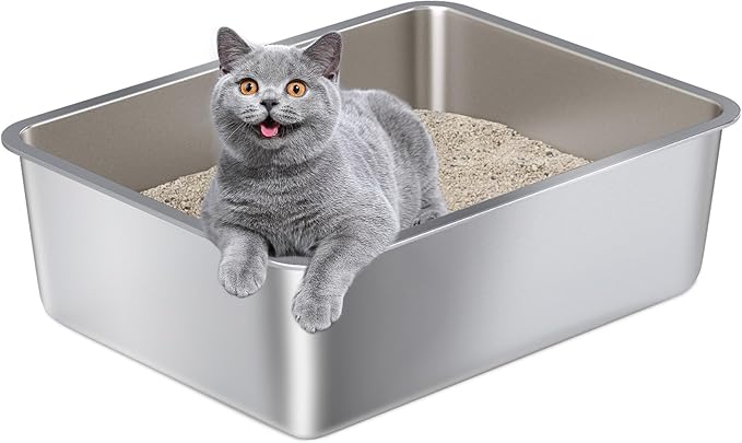 Stainless Steel Litter Box,Metal Cat Litter Box-6" High Side for Cats,Cat LitterBox for Kitty/Kitten and Rabbits, Stainless Steel Cats Litterbox, Easy Clean Non Stick No Smell