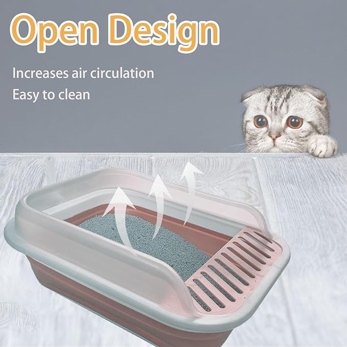 Low Entry Kitten Litter Box,Collapsible Cat Litter Box, Open Small Cat LitterBox with High Side Shallow Kitten Litter Pan Anti-Splashing Waterproof with Falling Sand Pedal