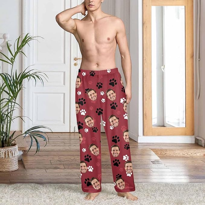 Custom Couple Pajama Pants Sock with Funny Face, Personalized PJ Anniversary Birthday Women Men Pants