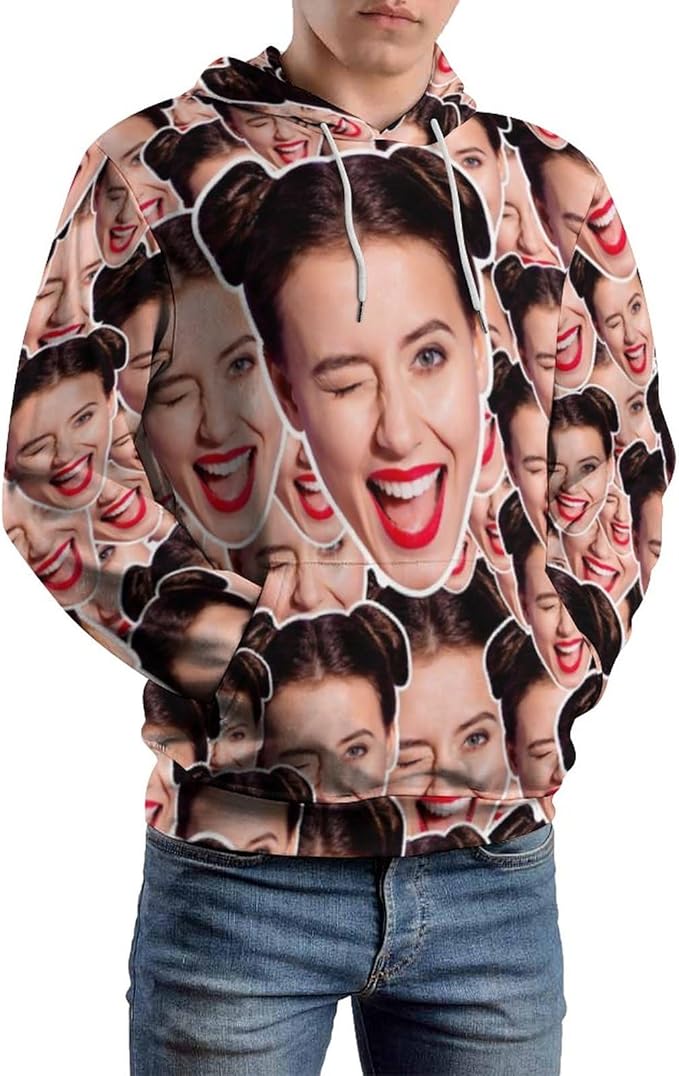 Artsadd Custom Face Unisex athletic Pockets Sweatshirt Loose Hoodie Custom Christmas Long Sleeve Sweatshirt Hooded Pullover