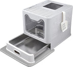 Enclosed Cat Litter Box with Lid Top Exit Covered Metal Stainless Steel Litter Box Leak Proof & Odorless Easy to Clean Including Cat Litter Scoop and Litter Mat