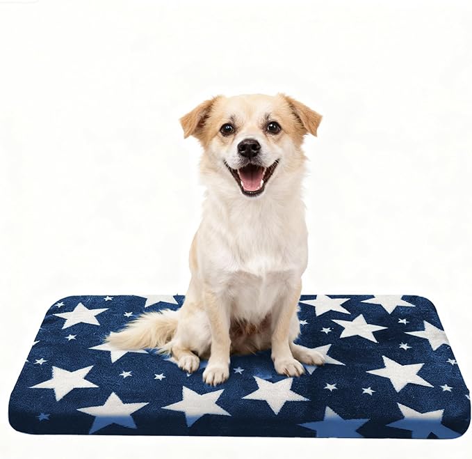 Washable Dog Bed Plush Orthopedic Outdoor Crate Mat with Non-Slip Bottom,Luxe Soft Kennel Pad for Pets, Cozy Cage Cushion & Pet Sleeping Mattress Large Sized,Medium,Small Dogs,30 x 20 inch,Blue