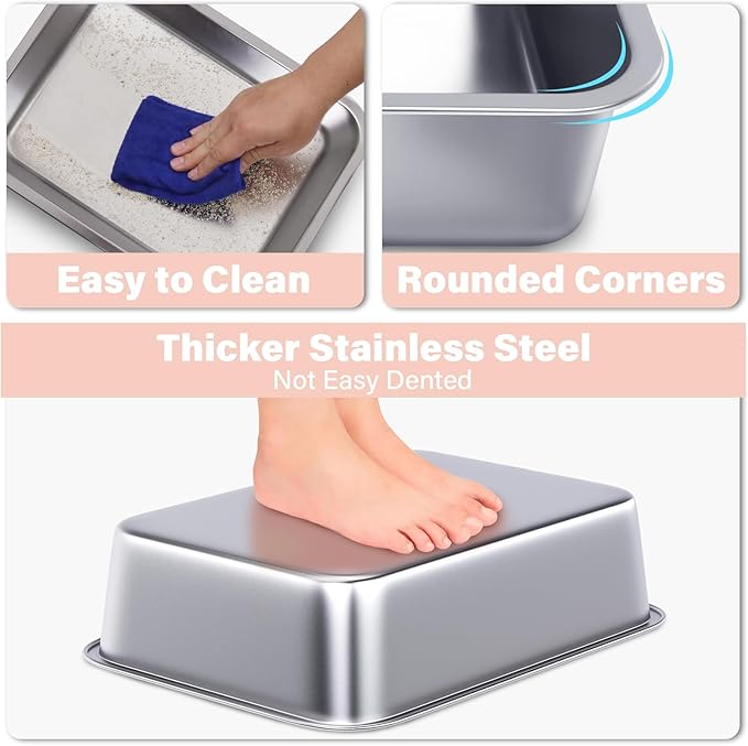Stainless Steel Litter Box for Kitten 2 Pack,15.7"×11.8"×4" Small Litter Box for Kittens Easy Entry, Non Odor, Easy to Clean, Metal Litterbox for Cat, Rabbit, Ferrets, Guinea Pigs