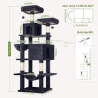 Globlazer Cat Tree Tower, 76-Inch Extra Tall Multi-Level Cat Furniture with Cozy Condos, Hammock and Perches for Adult Cats, Perfect for Climbing, Scratching, and Play, F76, Dark Grey