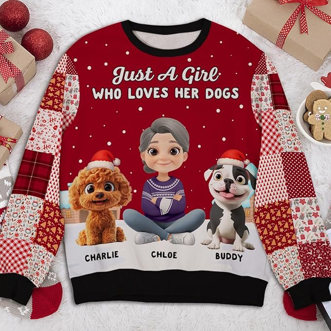 Wrappiness A Girl And Her Dog Christmas Sweatshirt - Cozy Unisex Fit Custom Shirt - Cute for Women Pet Lovers