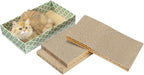 MECOOL Cat Scratching Board，3PC Scratch Pad with Box，Reversible Corrugated Scratcher Cardboard and Lounge Bed for Indoor Cats, Catnip