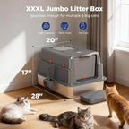 FURTIME XXXL Extra Large Stainless Steel Litter Box with Lid, Large Enclosed Cat Litter Box for Big Cats, Metal Cat Box with High Sided Enclosure & Scoop, Grey
