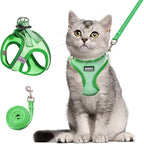 Cat Harness and Leash Set, Soft and Breathable Vest with Reflective Strip, Escape Proof Kitten Harness, Easy to Wear for Cats Walking and Traveling (Green, XXS)