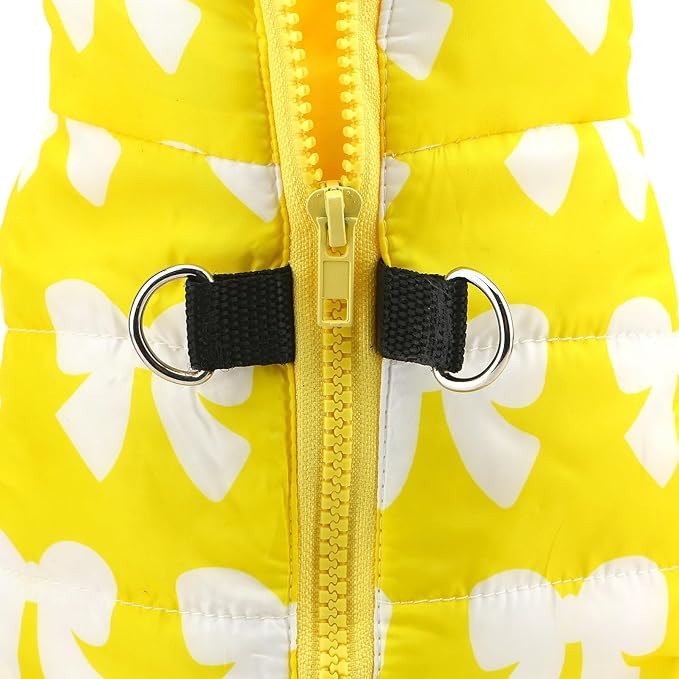 SMALLLEE_LUCKY_STORE Pet Water Resistant Winter Jacket Vest with D-Ring for Small Dog Cat Zip-up Padded Puppy Coat Chihuahua Yorkie Kitten Warm Clothes, Yellow, M