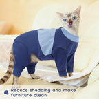 QBLEEV Cat Clothes, Soft Cat Sweaters for Cats Only, Kitten Surgery Recovery Suit Onesie Pajamas, Four Legs Cats Shirts Apparel Clothing for Hair Loss Prevention, Blue, M