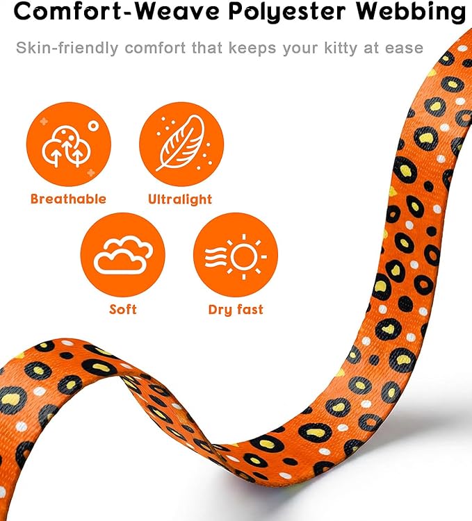 Halypet 2-Pack Cat Harness and Leash Set, Escape Proof 3-in-1 Adjustable Harness for Cats, Soft Lightweight, Easy On & Control for Walking, Travel & Outdoor Use, Medium (Orange & Blue)
