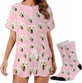 Custom Short Pajamas Set with Face Photo Women‘s Sleepwear Tee Personalized PJ Short Loungewear Set fot Her