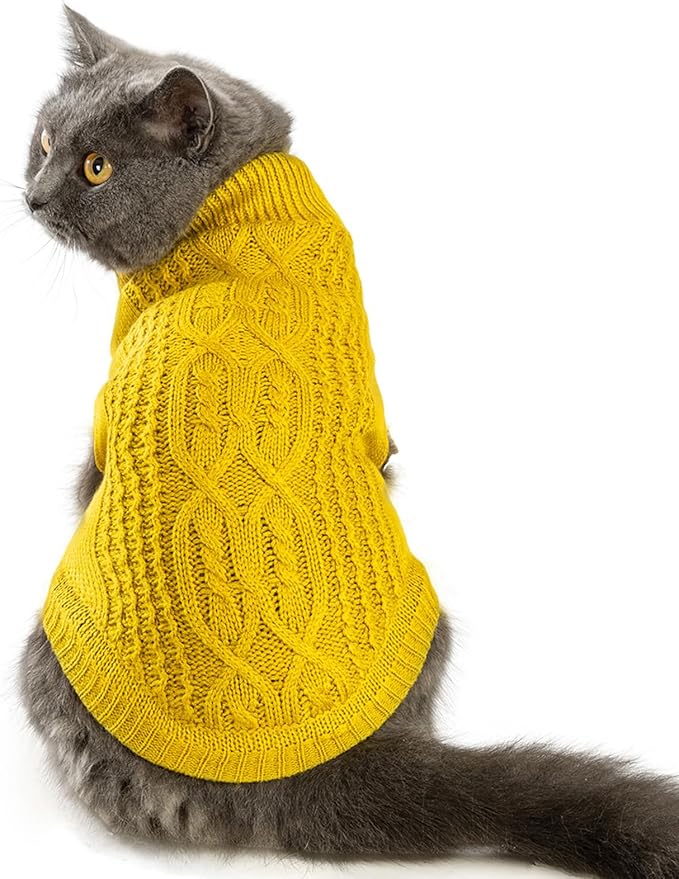 Stretchy Cat Sweater - 17 Colors & 6 Sizes | Snug Winter-Ready Knit for Boy/Girl Cats & Kittens(Dark Yellow, X-Small)
