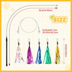 Andiker 7Pcs Cat Wand Toy, Cat Toy Set with 1 Long Steel Wand, 1 Double Headed Hook & 5 Crinkle Teaser Refills Stimulate Hunting Instincts Interactive Cat Toys for Indoor Cats and Kittens (Thick)