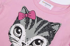 Mud Kingdom Little Girls Dresses Cotton Summer Holiday Cute Cat Dress Short Sleeve