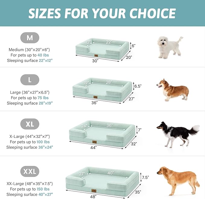 Cooling Dog Bed for Large Medium Size Dogs, Q-Max >0.4 Summer Cool Orthopedic Foam Pet Sofa Bed with Sides, Bolster Anti-Slip Couch with Washable Removable Cover, L 36x27x6.5 inch, Green