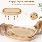 Oval Sisal Cat Scratcher with Ball Track - Woven Sisal Cat Scratching Pad & Interactive Cat Toy, Wooden Track with 3 Toy Balls for Indoor Cats, No Assembly Needed