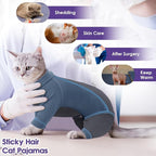 SUNFURA Hair Sticky Cat Clothes, Cat Sweater for Cats Only, 4-Legged Fleece Sweaters Kitten Pajamas Reduce Shedding Fur, Warm Pullover Shirts for Cats, Blue S