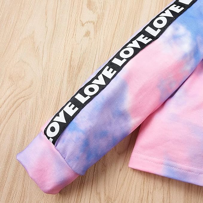 Toddler Baby Girls Clothes Long-sleeve Tie Dye Hoodie Sweatshirt Pants Hooded Outfit Set