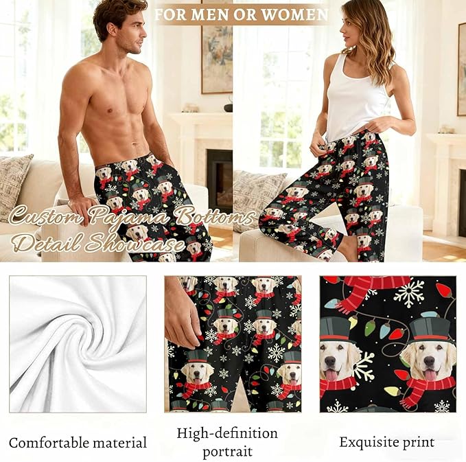 Custom Couple Pajama Pants Sock with Funny Face, Personalized PJ Anniversary Birthday Women Men Pants