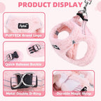 PUPTECK Adjustable Dog Harness Collar and Leash Set Step in No Pull Pet Harness for Small Medium Dogs Puppy and Cats Outdoor Walking Running, Soft Mesh Padded Reflective Vest Harnesses, Plush Pink M