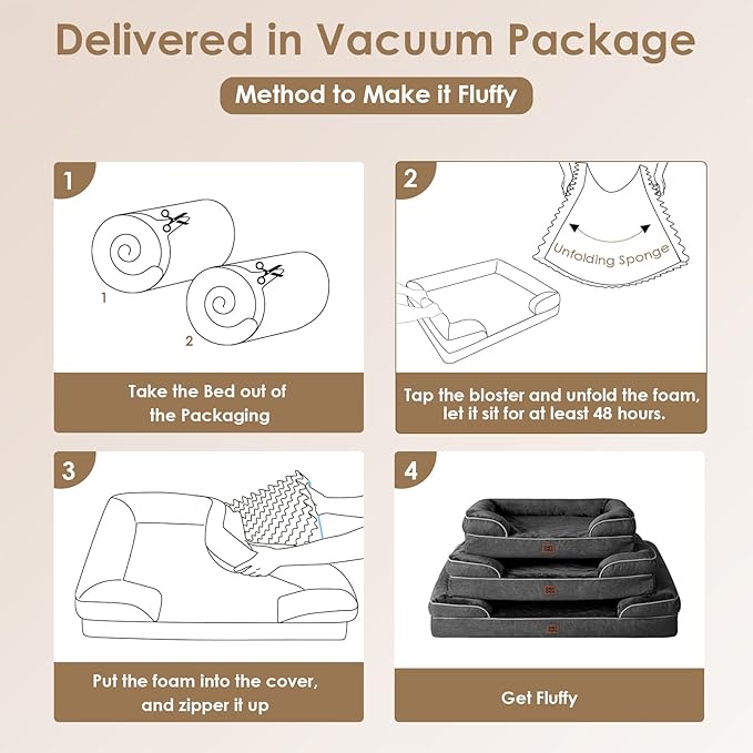 EHEYCIGA Orthopedic Dog Beds for Extra Large Dogs, Waterproof Memory Foam XXL Pet Bed with Sides, Non-Slip Bottom and Egg-Crate Foam Big Dog Couch Bed with Washable Removable Cover, Dark Grey