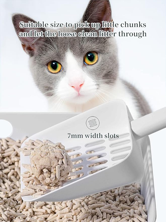 Cat Litter Scooper with Caddy, Cat Scooper for Litter Box with Holder Stand, Durable, Neat and Convenient - Matte White