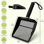Metal Cat Litter Scooper with Holder, Stainless Steel Metal Litter Scoop Includes Portable Small Broom and Dustpan Set, Speed Sifter Cat Litter Scoop Captures All Clumps, Non-Slip Handle, Easy Clean