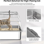 Stainless Steel Litter Box with Lid, SUS304 Metal Cat Litter Boxes, Enclosed Extra Large Kitty LitterBox High Wall, Jumbo Cat Toilet with Triple Pedal, Non-Sticky, Anti-Leakage (XL Grey)