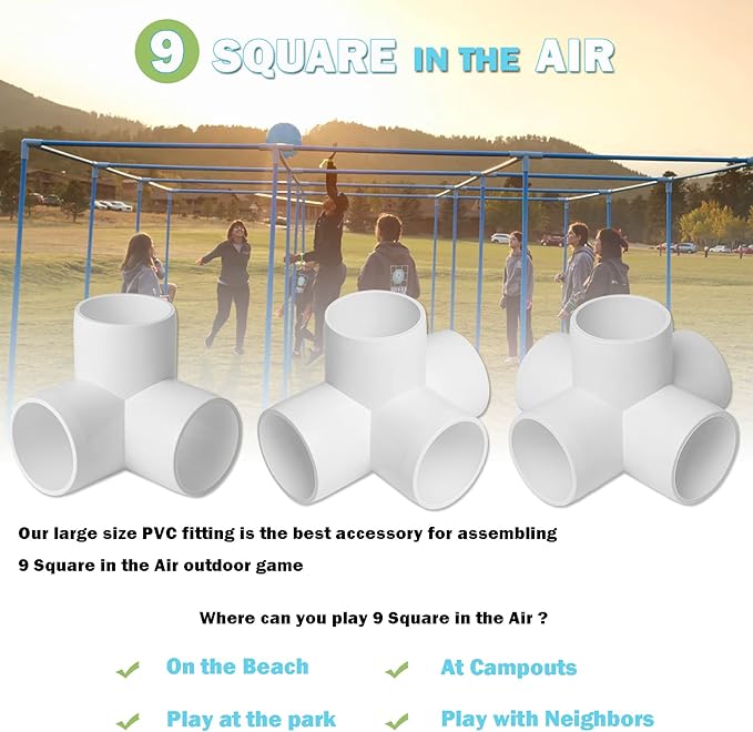 6Pack PVC Fittings 1-1/2Inch 3 Way, Furniture Grade Elbow Pipe Fittings for 1-1/2Inch PVC Pipe, Pipe Fitting Connector for Build Furniture Structures Garden Enclosures Dog Agility Jumps Greenhouse