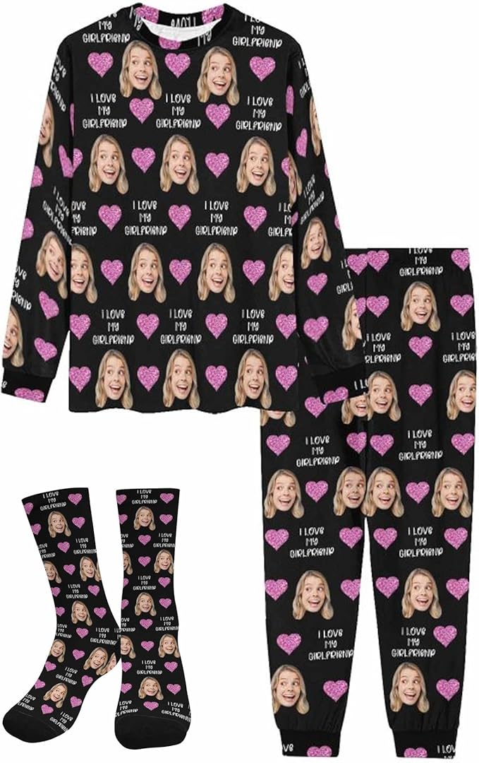 Artsadd Personalized Pajamas with Faces for Women Men Custom Christmas Pajamas Gifts for Family Couple, Funny Photo Pjs