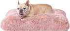 EHEYCIGA Fluffy Dog Crate Bed for Medium Dogs, Plush Faux Fur Pet Crate Pad, Calming Anti Anxiety Medium Pet Bed, Washable Soft Warm Dog Mat with Non-Slip Bottom, Pink