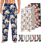 Custom Couple Pajama Pants Sock with Funny Face, Personalized PJ Anniversary Birthday Women Men Pants