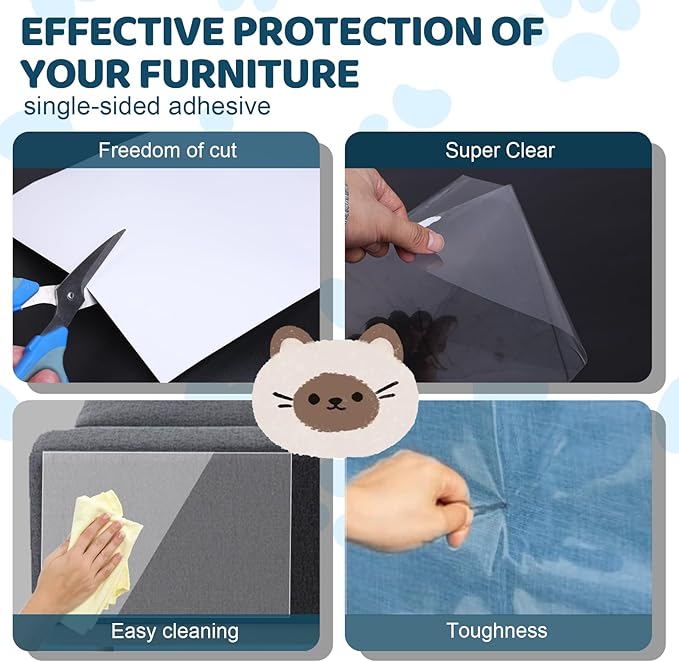 Cat Scratch Furniture Protector, Cat Scratching Mat, Trimmable Self-Adhesive Cats Claws Scratch Pads, DIY Carpet Mat Replacement for Cats Tree, Cats Wall Shelves (Transparent, 17x11.8in-16pcs)