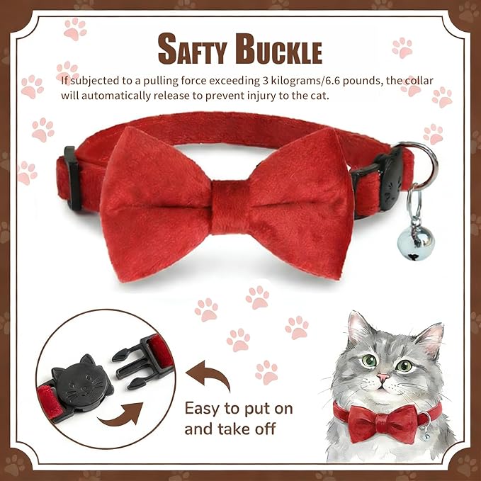 Leezmark 6 Pack Cat Collars with Bow Tie and Bell, Velvet Cat Collars with Bowtie, Adjustable 7-11 inch Cat Bow Tie Collar for Kitty Kitten Adult Cats, Pet Supplies Accessories
