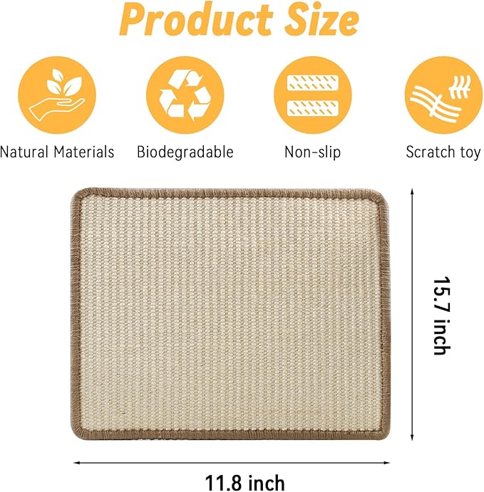 Sisal Scratcher Mat for Rabbit,15.74 x 11.81 Inch Bunny Scratch Mat for Grinding Claw Resting Playing Chew Natural Sisal Rabbit Foot Mat for Ferret,Guinea Pigs,Hedgehog,Chinchillas