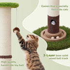 34inches Tall Cat Scratching Post with Cat Ball Track Toy Heavy Duty and Thicker Large Diameter Natural Sisal Cat Scratcher Post for Indoor Cats Protect Your Furniture
