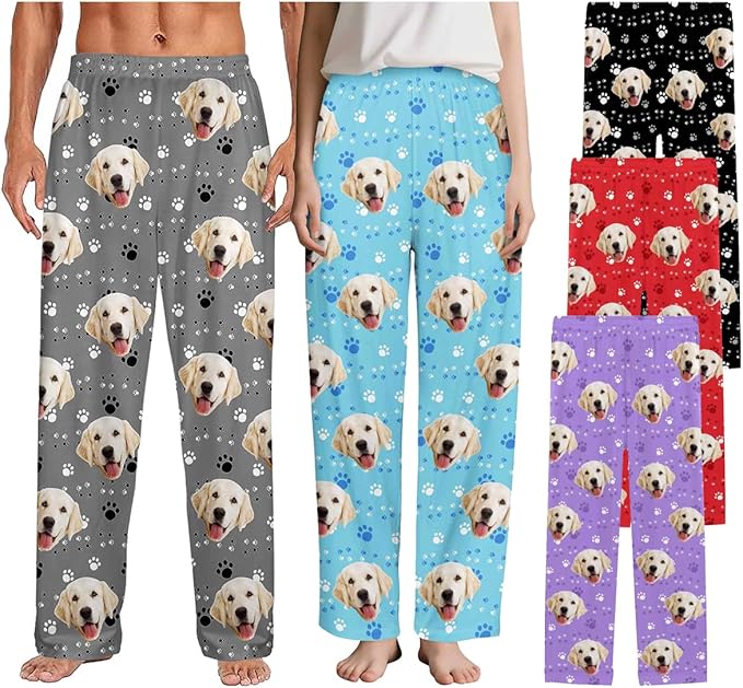 Custom Couple Pajama Pants Sock with Funny Face, Personalized PJ Anniversary Birthday Women Men Pants
