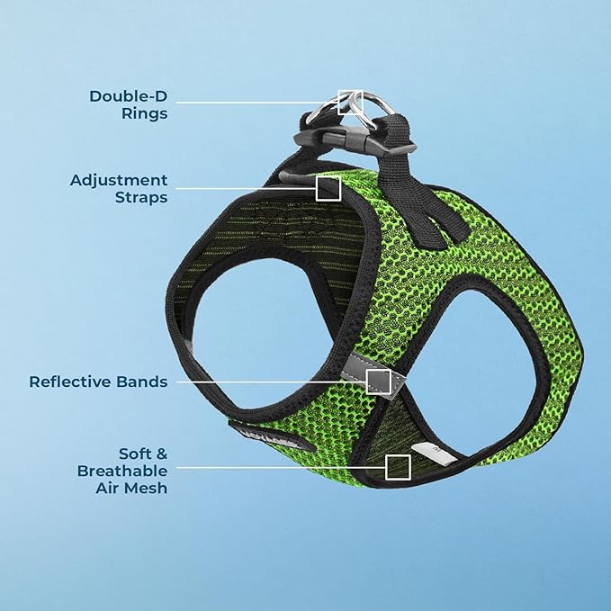 Best Pet Supplies - All Weather Mesh/Plush, Reflective, No Pull Harness for Small, Medium Dogs, Cats - Secure with Hook & Loop Fastener, Buckle, Double D-Rings - Lime Green 2-Tone, M