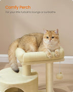 Feandrea Cat Tree, Small Cat Tower with Sisal Scratching Post, Plush Condo with Padded Perch, for Small Spaces, Kittens, Sand Beige UPCT050LF01