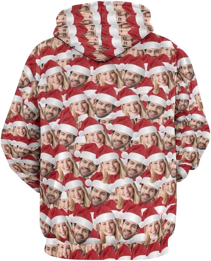 Artsadd Custom Face Unisex athletic Pockets Sweatshirt Loose Hoodie Custom Christmas Long Sleeve Sweatshirt Hooded Pullover