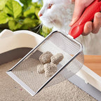 Cat Litter Scoop,Sturdy Litter Cleaner Corner Shovel,Stainless Steel Mesh Litter Shovel,Easy to Clean Reptile Terrarium Sand Waste,Beach Shovel(Red)