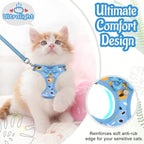 Cat Harness and Leash Escape Proof for Walking, Adjustable Soft Kitten Harness with Reflective Straps Step in Cat Vest Harness for Small Kitten and XS Dogs (Blue, M)