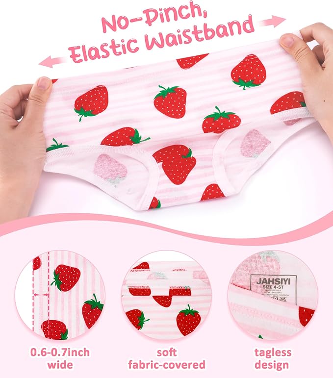 Girls and Toddlers 100% Cotton Underwear Tagless Soft Panties Size 2-3T,4-5T,6,8,10,12 (6-Pack)