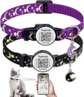 2PCS Breakaway Cat Collars with Moons Stars Cute Kitty Adjustable Safe Kitten Collars with Smart ID QR Code tag,Moon and Star Kitten Safety Collars for Boys & Girls(Black & Purple)