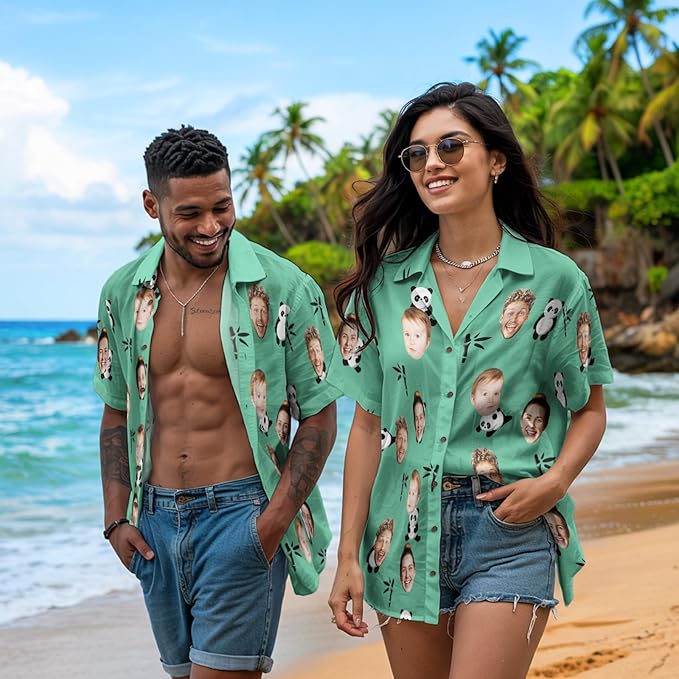 Custom Hawaiian Shirt with Face for Men, Unisex Tropical Beach Shirts Personalized Casual Funny Hawaii Button Down Shirts